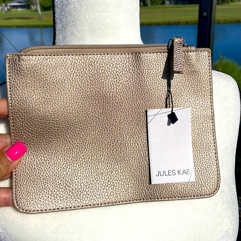 Jules Kae Metallic Clutch Cosmetic Makeup Bag.